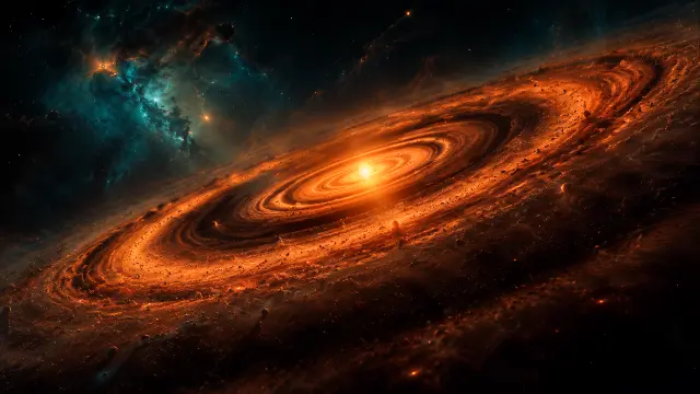 Fondo de pantalla 4K IA: Disco protoplanetario y nebulosa azul en el espacio