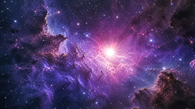 Nebulosa brillante con estrella central y campo de estrellas