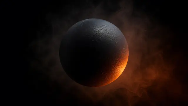 Planeta oscuro en atmósfera de fuego rojo
