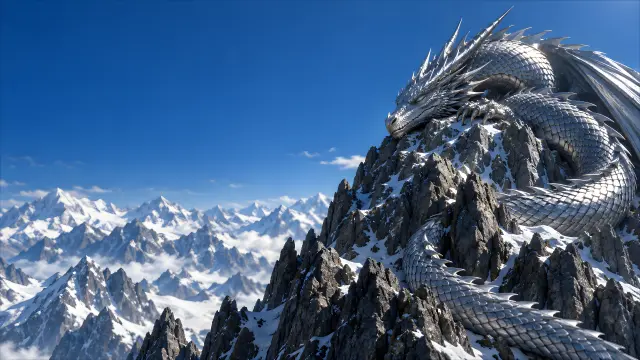 Dragón blanco dormido en montaña nevada