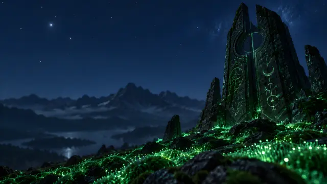 Fondo de pantalla sci-fi: Ruinas alienígenas verdes