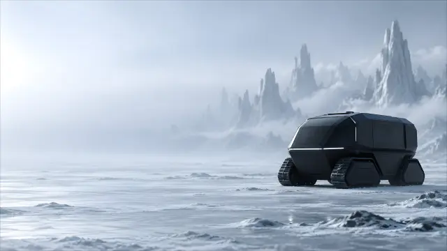 Fondo de pantalla de vehículo espacial en paisaje helado