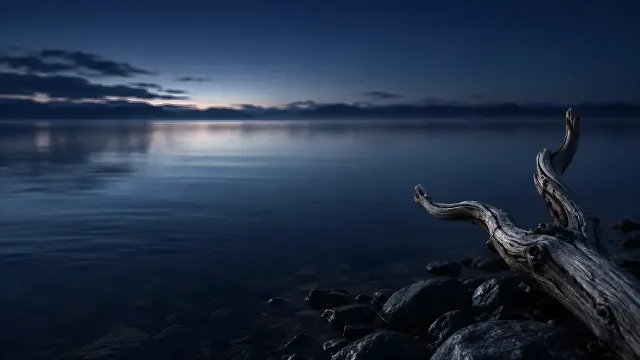 Fondo de pantalla abstracto de lago al amanecer con madera