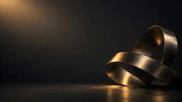 Fondo abstracto de cinta metálica dorada sobre fondo oscuro