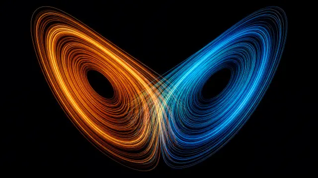 Diseño abstracto de flujo con formas en naranja y azul