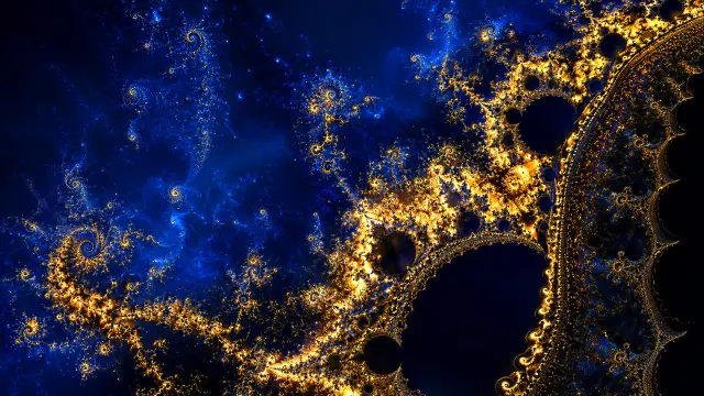 Fractal dorado y azul sobre fondo oscuro