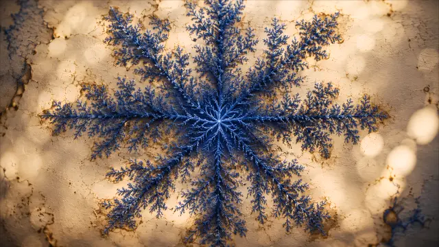 Cristal azul fractal sobre superficie texturizada dorada