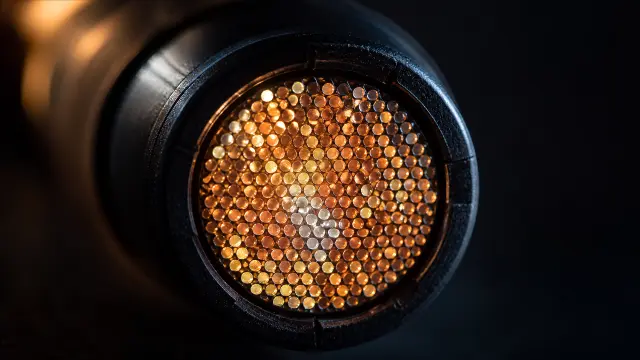 Fondo de pantalla 4K IA: Detalle macro de una matriz de luces doradas