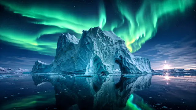 Iceberg majestuoso bajo la aurora boreal