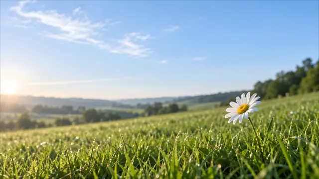 Fondo de pantalla margarita blanca en pradera al amanecer