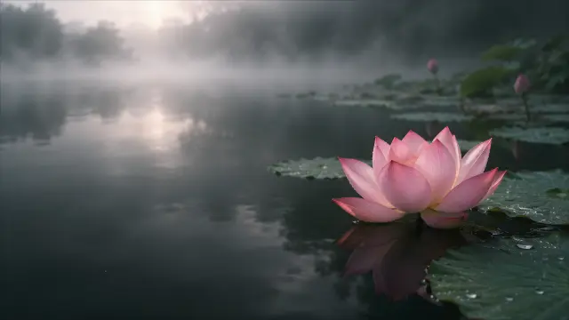 Flor de loto rosa en un lago enebroso