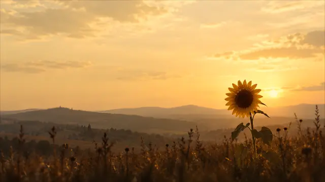 Girasol solitario al atardecer en un campo dorado