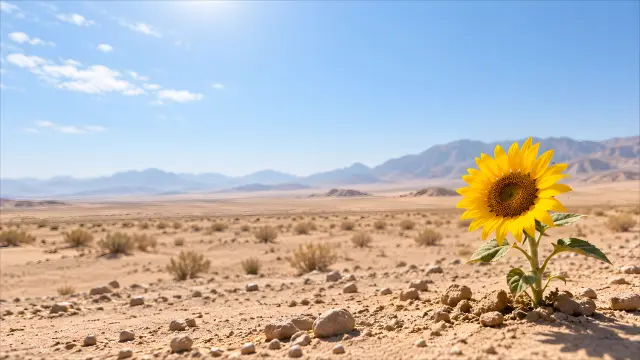 Girasol brillante en el desierto bajo el cielo azul