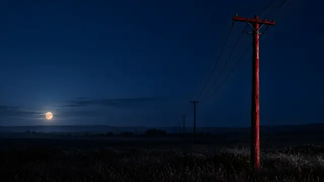 Fondo de pantalla de luna llena y postes electricos en campo nocturno