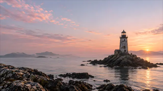Faro en acantilado marino al atardecer