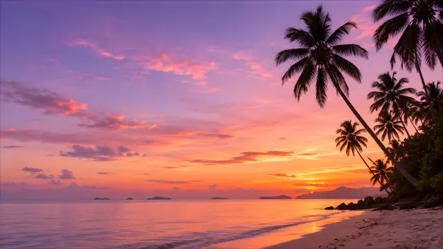 Atardecer tropical con palmeras en silueta