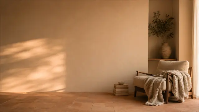 Fondo de pantalla minimalista con luz cálida y silla