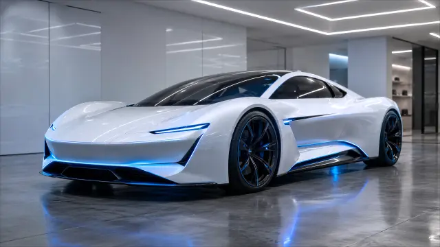 Coche futurista blanco estilo concepto — fondo coches y motos IA