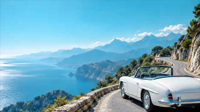 Fondo de pantalla de coche descapotable blanco en carretera costera
