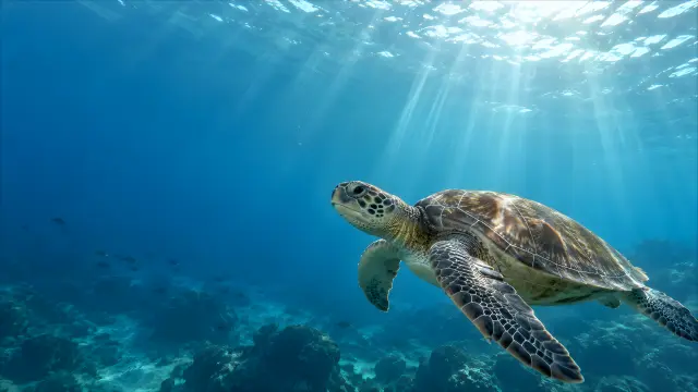 Tortuga marina nadando bajo el sol en el océano