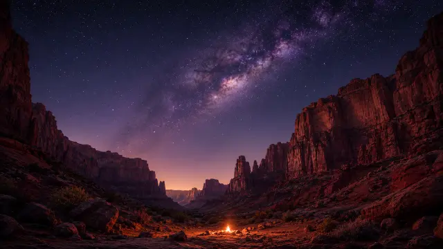 Cenagal en el desierto bajo la Vía Láctea
