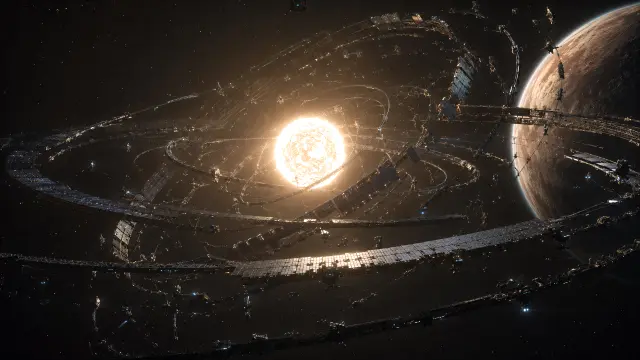 Estación Espacial y Estrella en Órbita