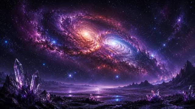 Galaxias y Cristales en Paisaje Cósmico