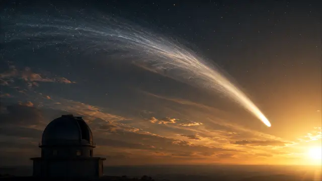 Fondo de pantalla 4K: Cenita con cometa y telescopio en el horizonte