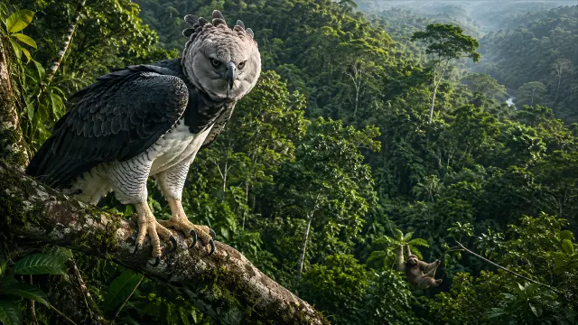 Fondo de pantalla 4K: Águila arpía sobre selva exuberante