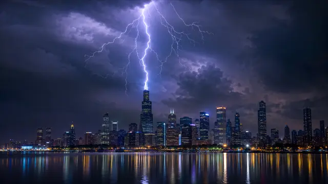 Rayo sobre Chicago nocturno