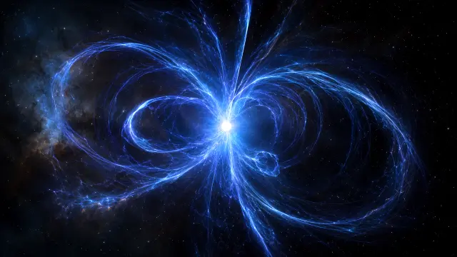 Núcleo estelar con campos magnéticos azules en el espacio profundo