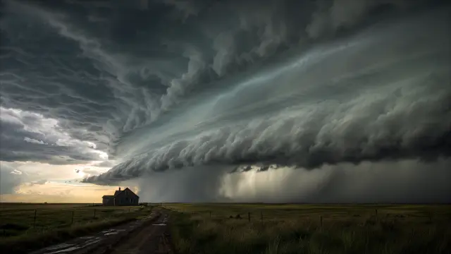 Tormenta inminente sobre casa rural