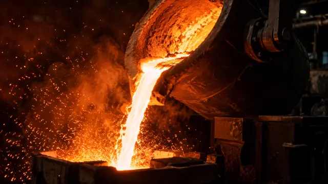 Vertido de metal en fundición industrial